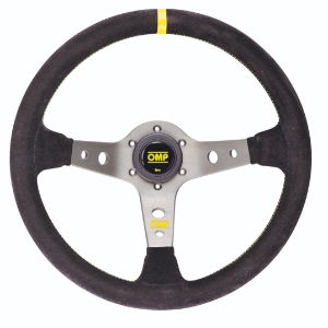 OMP Corsica Scamosciato Steering Wheel (Titanium Coloured Spokes, Yellow Stitching)