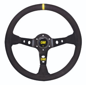 OMP Corsica Scamosciato Steering Wheel (Black Spokes, Yellow Stitching)